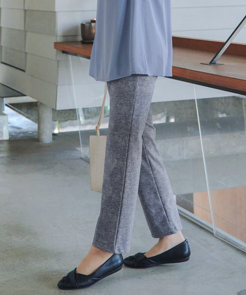 日本製メランジプリント裏起毛スリムパンツ