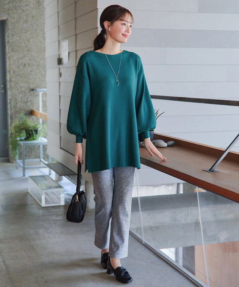 日本製メランジプリント裏起毛スリムパンツ