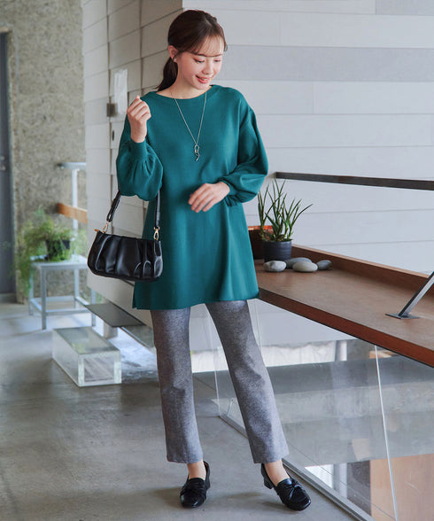 日本製メランジプリント裏起毛スリムパンツ