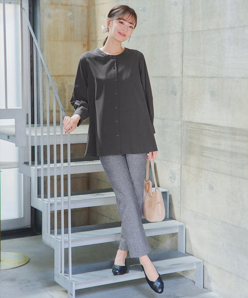 日本製メランジプリント裏起毛スリムパンツ