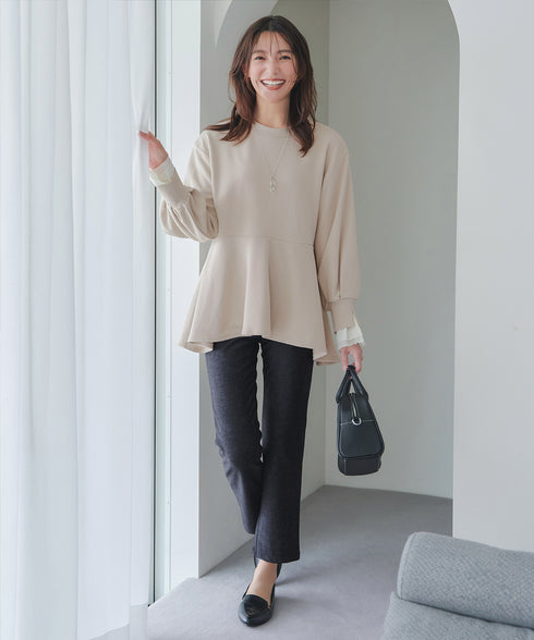 日本製メランジプリント裏起毛スリムパンツ