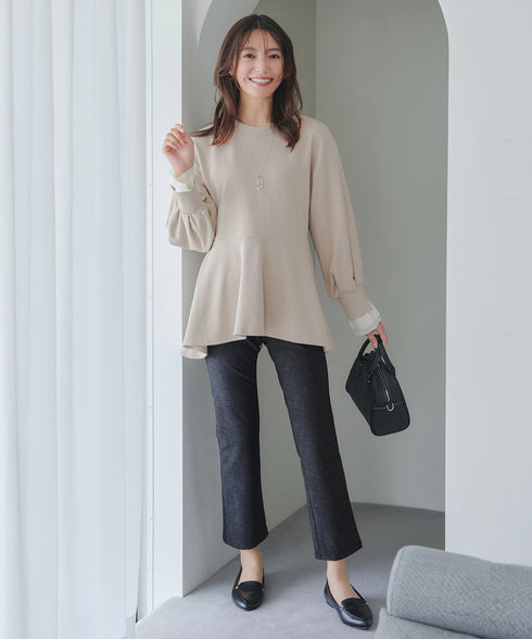 日本製メランジプリント裏起毛スリムパンツ