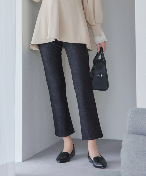 日本製メランジプリント裏起毛スリムパンツ