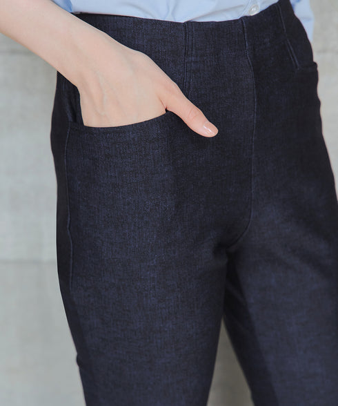 日本製メランジプリント裏起毛スリムパンツ