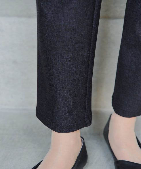 日本製メランジプリント裏起毛スリムパンツ