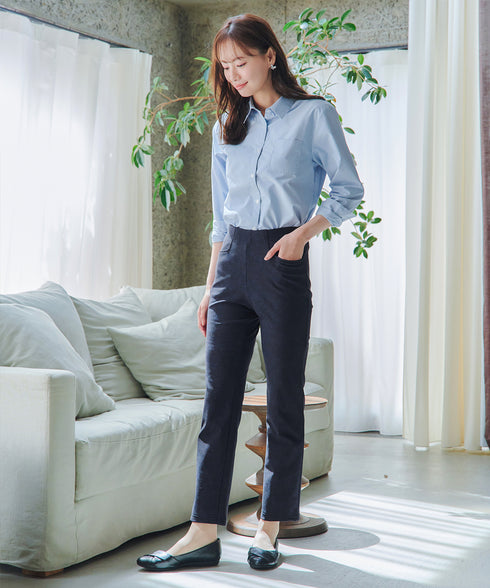 日本製メランジプリント裏起毛スリムパンツ