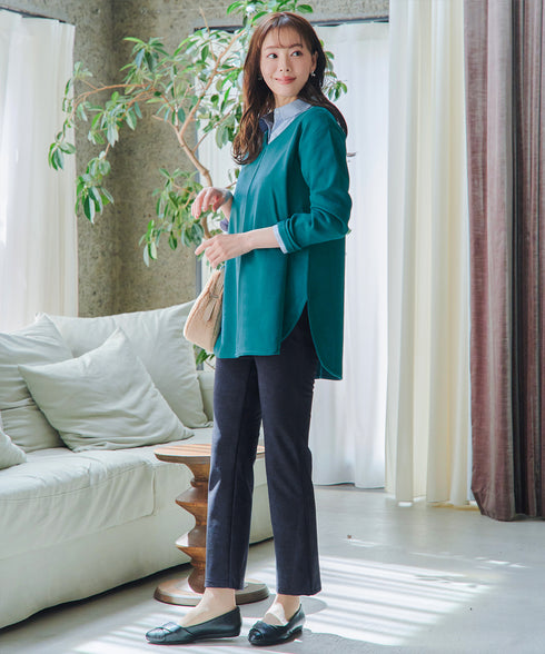 日本製メランジプリント裏起毛スリムパンツ