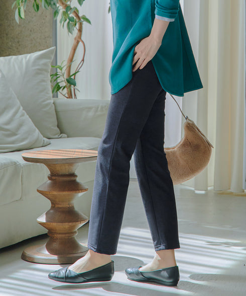 日本製メランジプリント裏起毛スリムパンツ