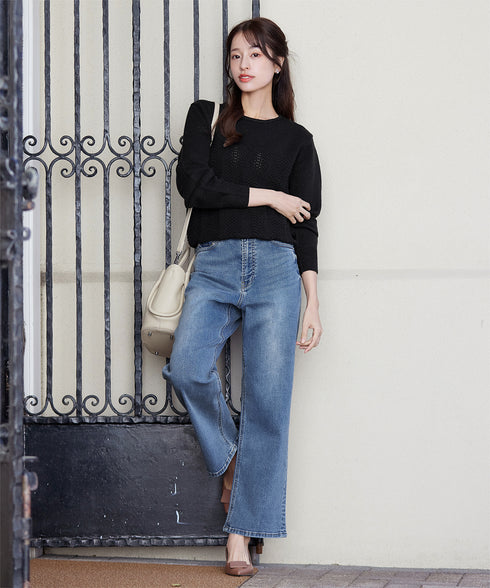 【安田美沙子さん着用】ストレッチワイドデニム