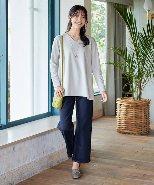 【安田美沙子さん着用】ストレッチワイドデニム