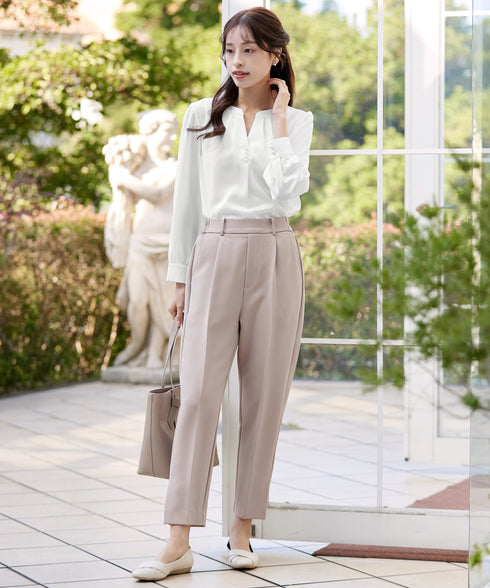 【ストレッチジョーゼット】 スリットテーパードパンツ