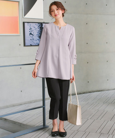 【ストレッチジョーゼット】 スリットテーパードパンツ