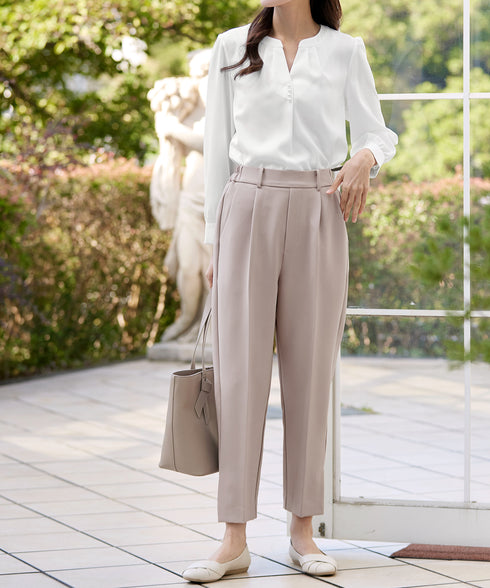 【ストレッチジョーゼット】 スリットテーパードパンツ