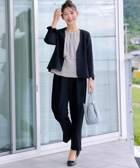 【ストレッチジョーゼット】 スリットテーパードパンツ