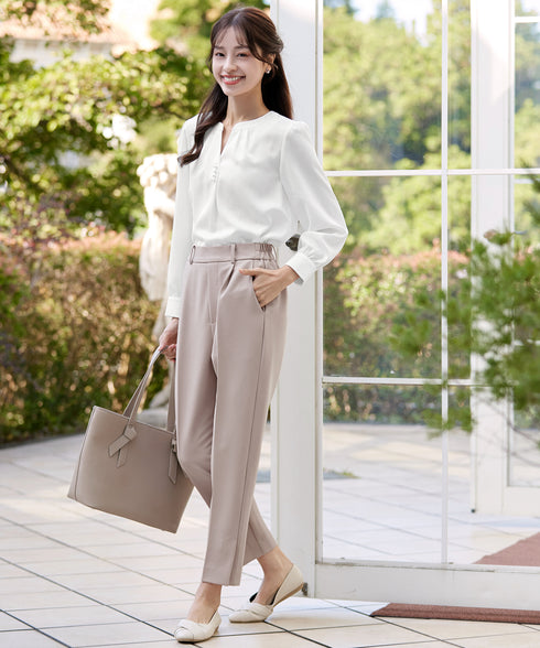 【ストレッチジョーゼット】 スリットテーパードパンツ