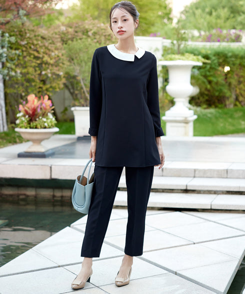 【ストレッチジョーゼット】 スリットテーパードパンツ