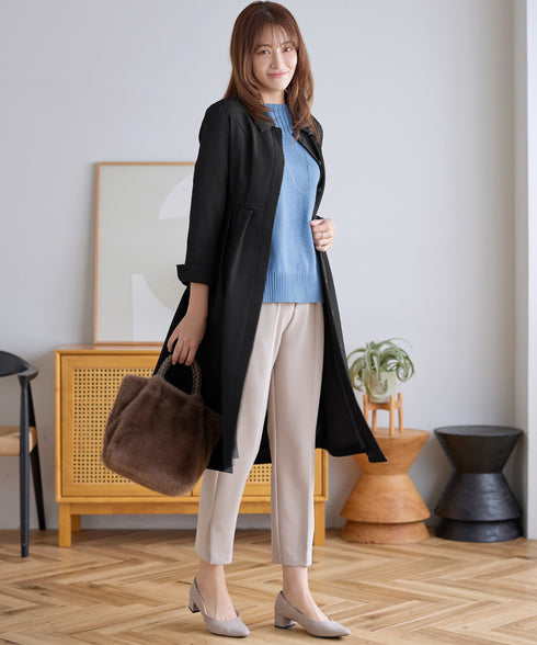 【ストレッチジョーゼット】 スリットテーパードパンツ