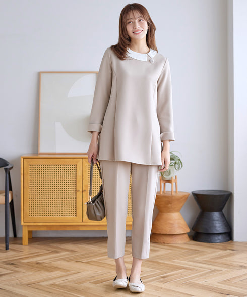 【ストレッチジョーゼット】 スリットテーパードパンツ