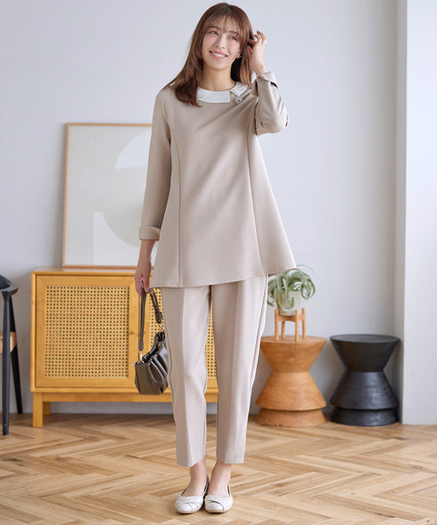 【ストレッチジョーゼット】 スリットテーパードパンツ