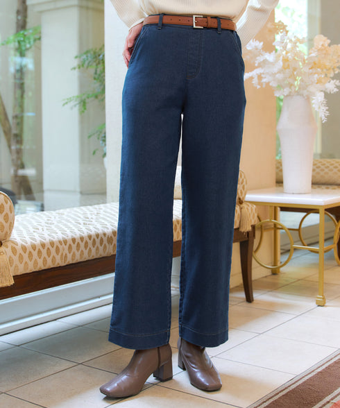 デニム裏パイルワイドストレートパンツ