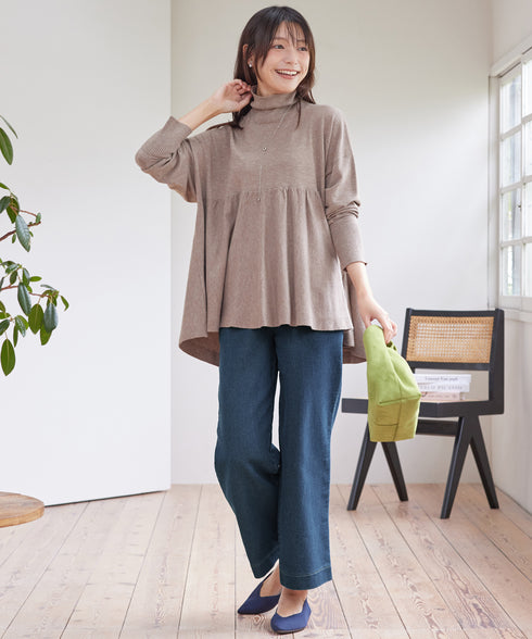 デニム裏パイルワイドストレートパンツ
