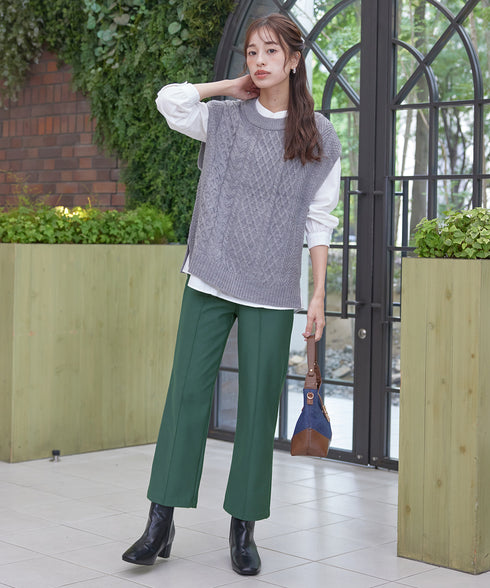 スフレ起毛ピンタックワイドパンツ