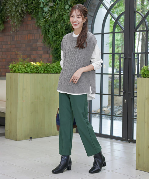 スフレ起毛ピンタックワイドパンツ