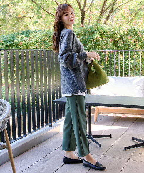 スフレ起毛ピンタックワイドパンツ