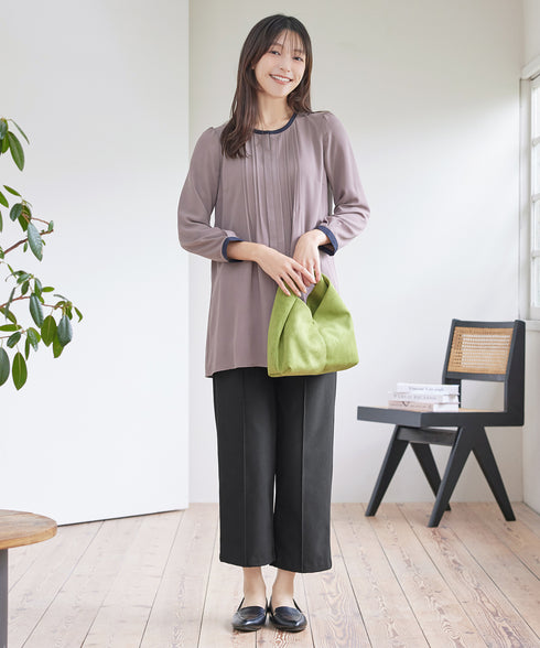 スフレ起毛ピンタックワイドパンツ