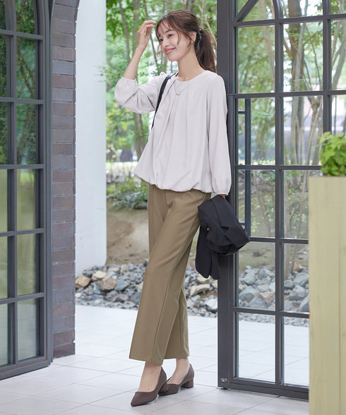 スフレ起毛ピンタックワイドパンツ