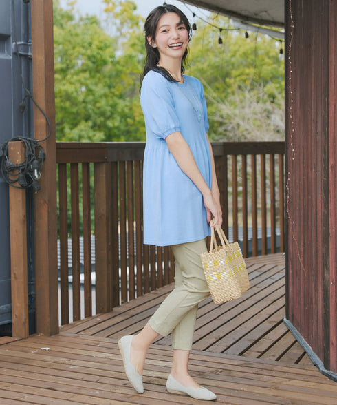 麻混ストレッチテーパードパンツ