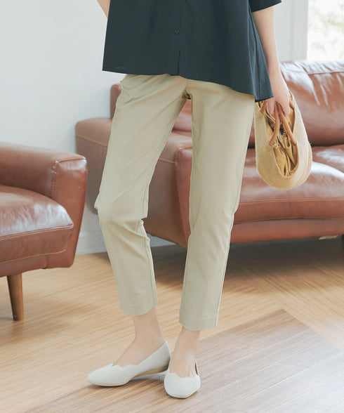 麻混ストレッチテーパードパンツ