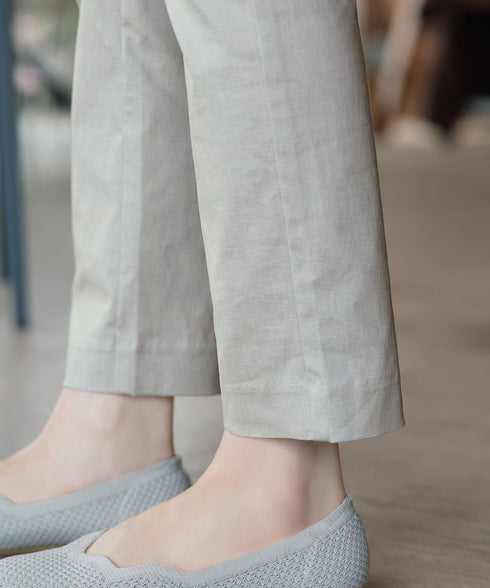 麻混ストレッチテーパードパンツ