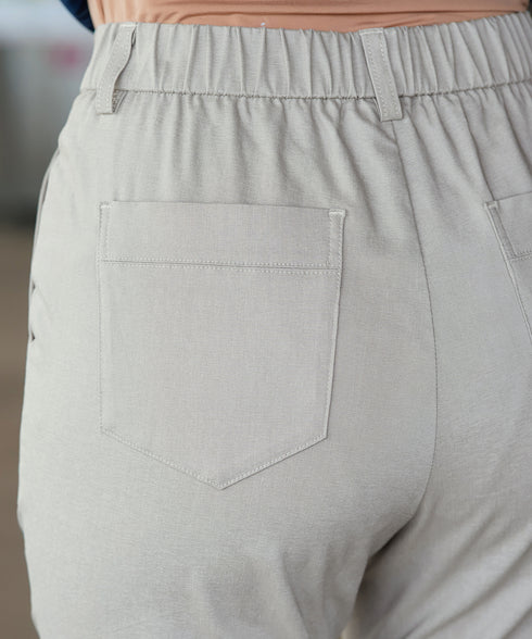 麻混ストレッチテーパードパンツ