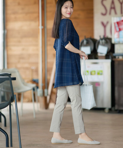 麻混ストレッチテーパードパンツ