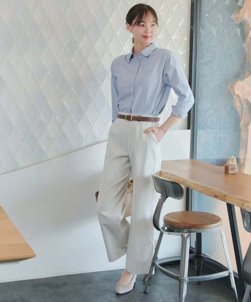 ストライプストレッチワイドパンツ