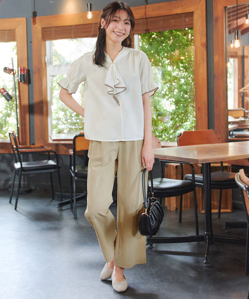 綿混リンクル加工ワイドパンツ