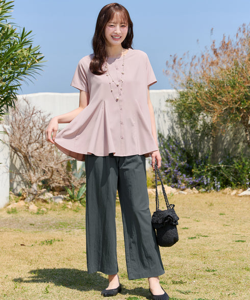 綿混リンクル加工ワイドパンツ