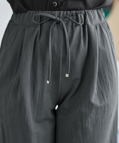 綿混リンクル加工ワイドパンツ