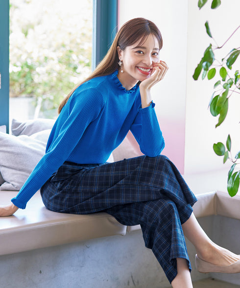 【安田美沙子さん着用】起毛チェック柄ワイドパンツ