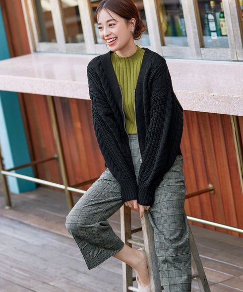 【安田美沙子さん着用】起毛チェック柄ワイドパンツ