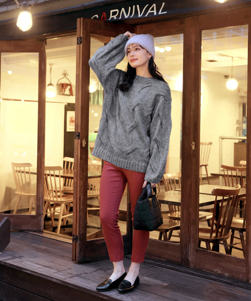 【クリアランスセール】裏起毛ストレッチテーパードパンツ