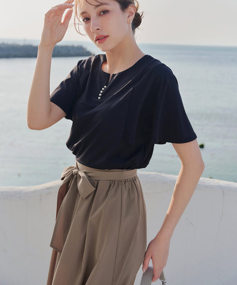 【トップス&スカートセット】ストレッチタフタセットアップ