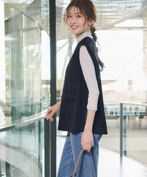 【ブラウス&ベスト&パンツ3点セット】リボンタイブラウス+ベスト付き 3点セットアップ