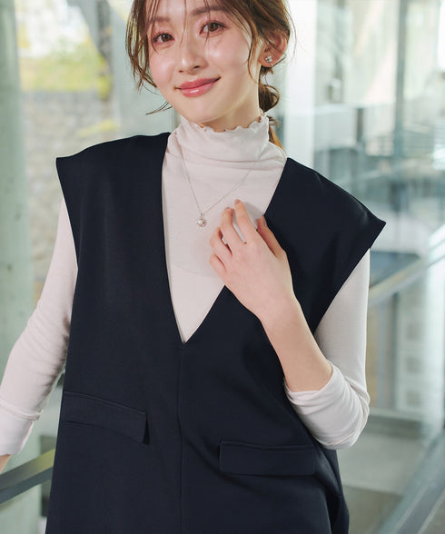 【ブラウス&ベスト&パンツ3点セット】リボンタイブラウス+ベスト付き 3点セットアップ