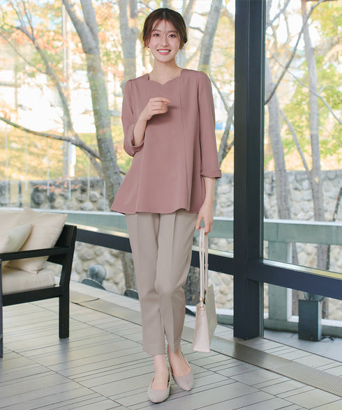 【ブラウス&ベスト&パンツ3点セット】リボンタイブラウス+ベスト付き 3点セットアップ