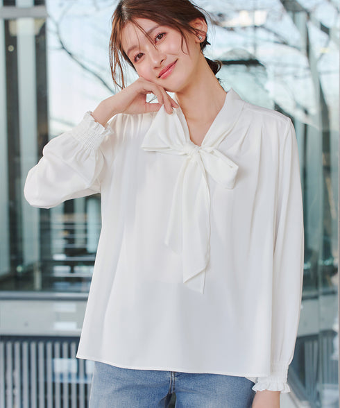 【ブラウス&ベスト&パンツ3点セット】リボンタイブラウス+ベスト付き 3点セットアップ