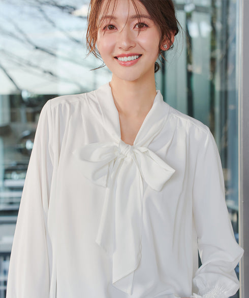 【ブラウス&ベスト&パンツ3点セット】リボンタイブラウス+ベスト付き 3点セットアップ