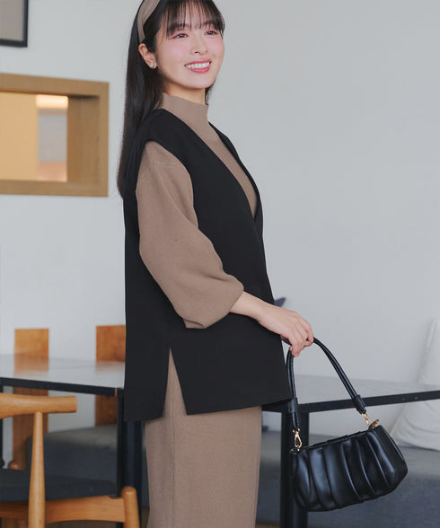 【ブラウス&ベスト&パンツ3点セット】リボンタイブラウス+ベスト付き 3点セットアップ