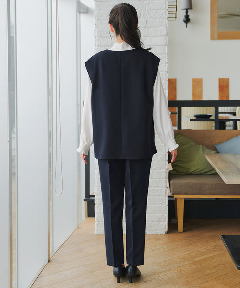 【ブラウス&ベスト&パンツ3点セット】リボンタイブラウス+ベスト付き 3点セットアップ